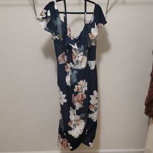 City Chic Asymmetrical Floral Dress in Emerald and White